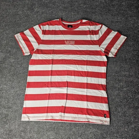 Vans Shirt Mens Large Red White Striped Graphic Skateboard Tee - Picture 1 of 10